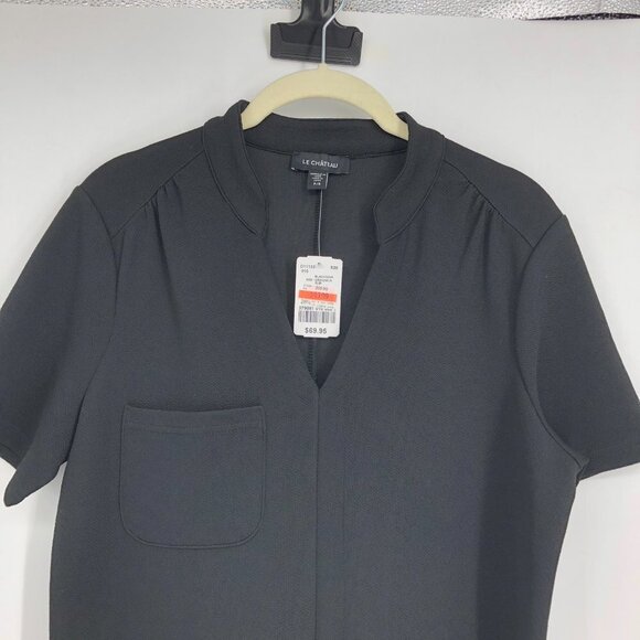 NWT Le Chateau Black V-Neck Shift mini Dress Chest Pocket size S - Picture 3 of 14